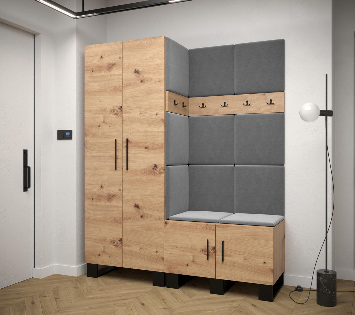 GARDEROBEN-SET 196/158/45,6 - Schwarz/Eiche Artisan, Holz/Kunststoff (158/196/45.6cm) - Abiks Möbel