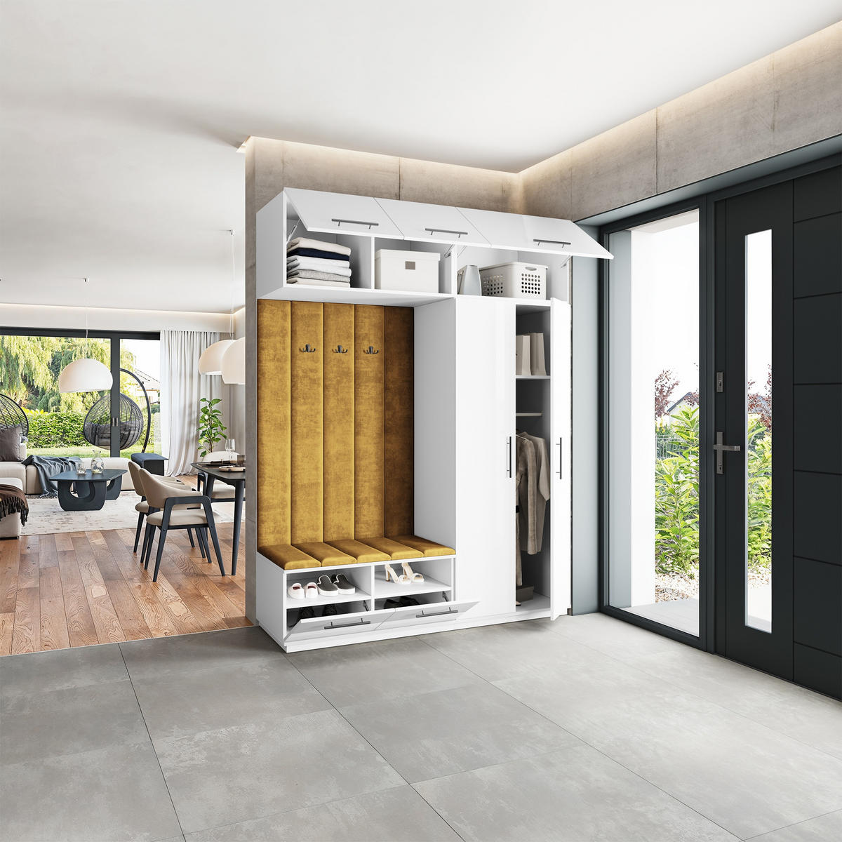 GARDEROBENSCHRANK REMA 180/240/60 cm Modern Garderobe-Set Weiß - Gelb/Weiß, Holzwerkstoff (180/240/60cm) - MASSENO