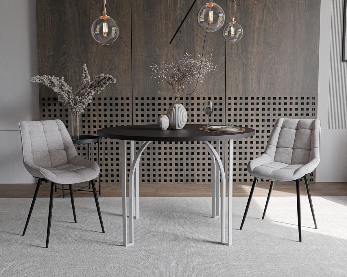 AUSZIEHTISCH ASTRO 100/76 cm, Weiß / Schwarz - Schwarz/Weiß, Holzwerkstoff/Metall (100/100/76cm) - Idohome