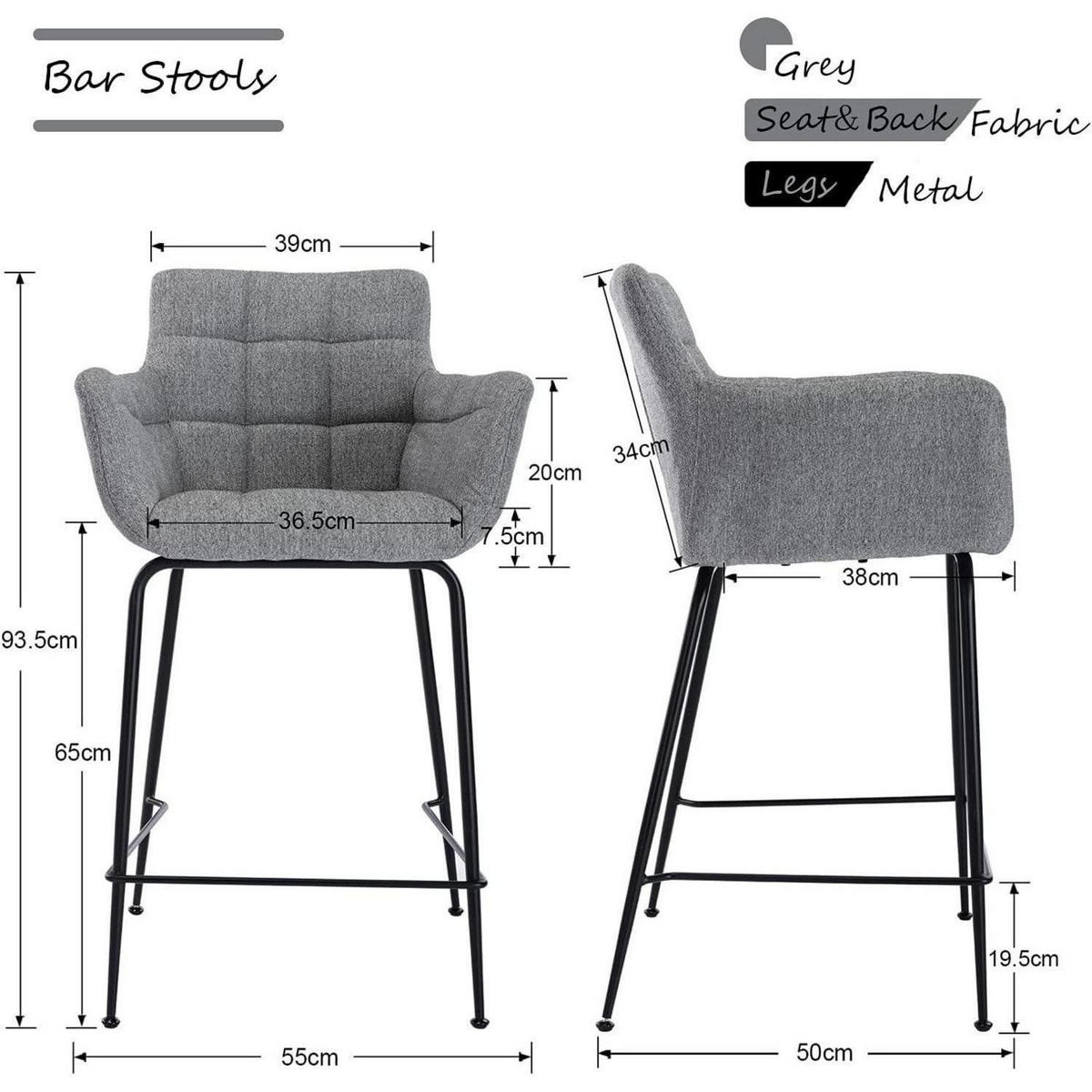 BARHOCKER 4er Set Grau mit Steppdesign und Metallfüßen - Grau, Textil (50/93.5/55cm)