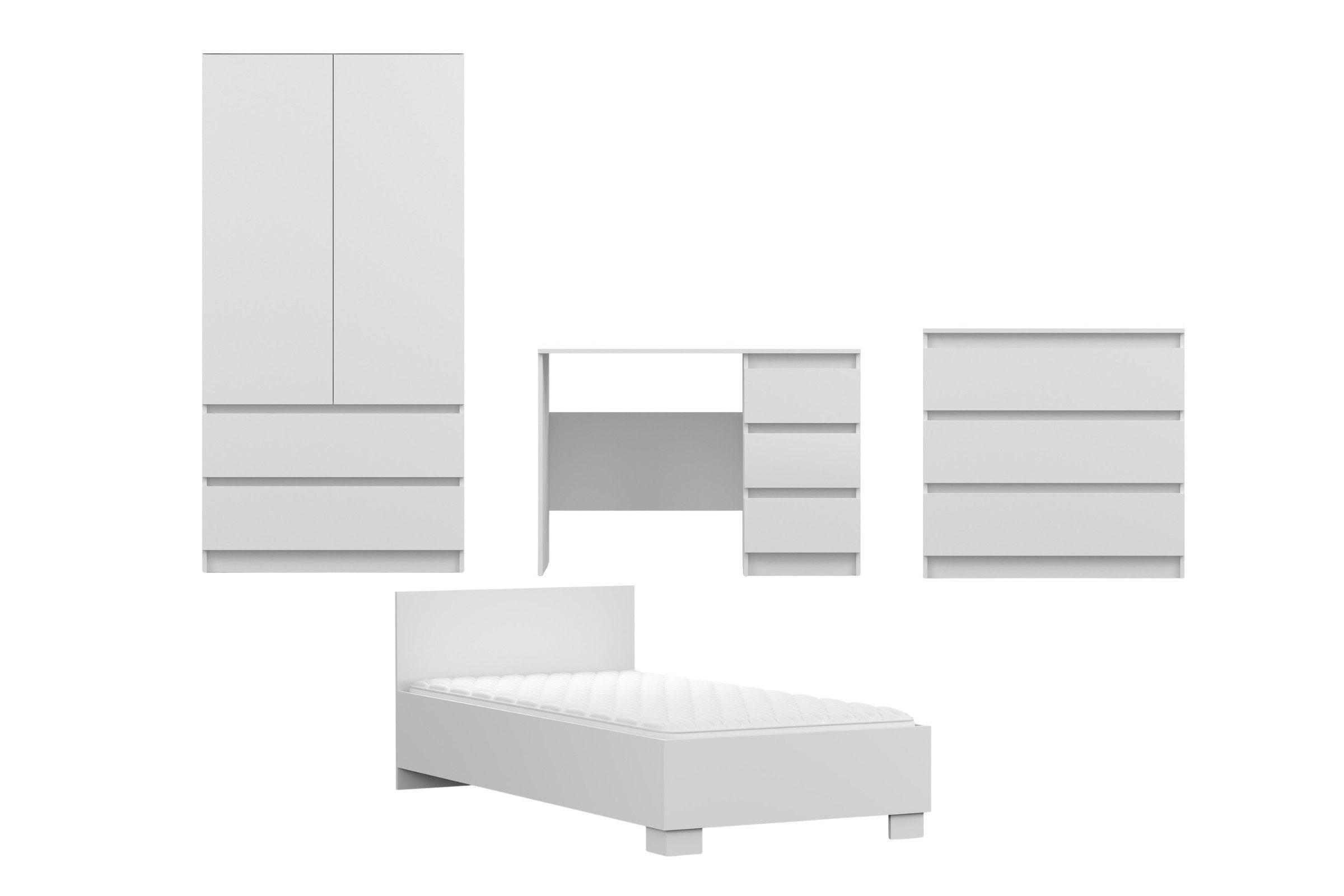 JUGENDZIMMER-SET SIMO F 4-teilig in Weiß - Weiß, Holzwerkstoff (384/180/96cm) - Deine Möbel 24