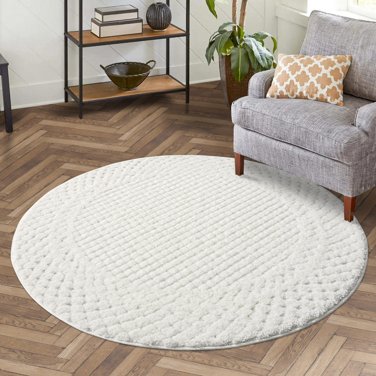 HOCHFLOR-TEPPICH Focus 627 Creme 120 cm rund - Creme, Textil (120/120cm) - carpet city