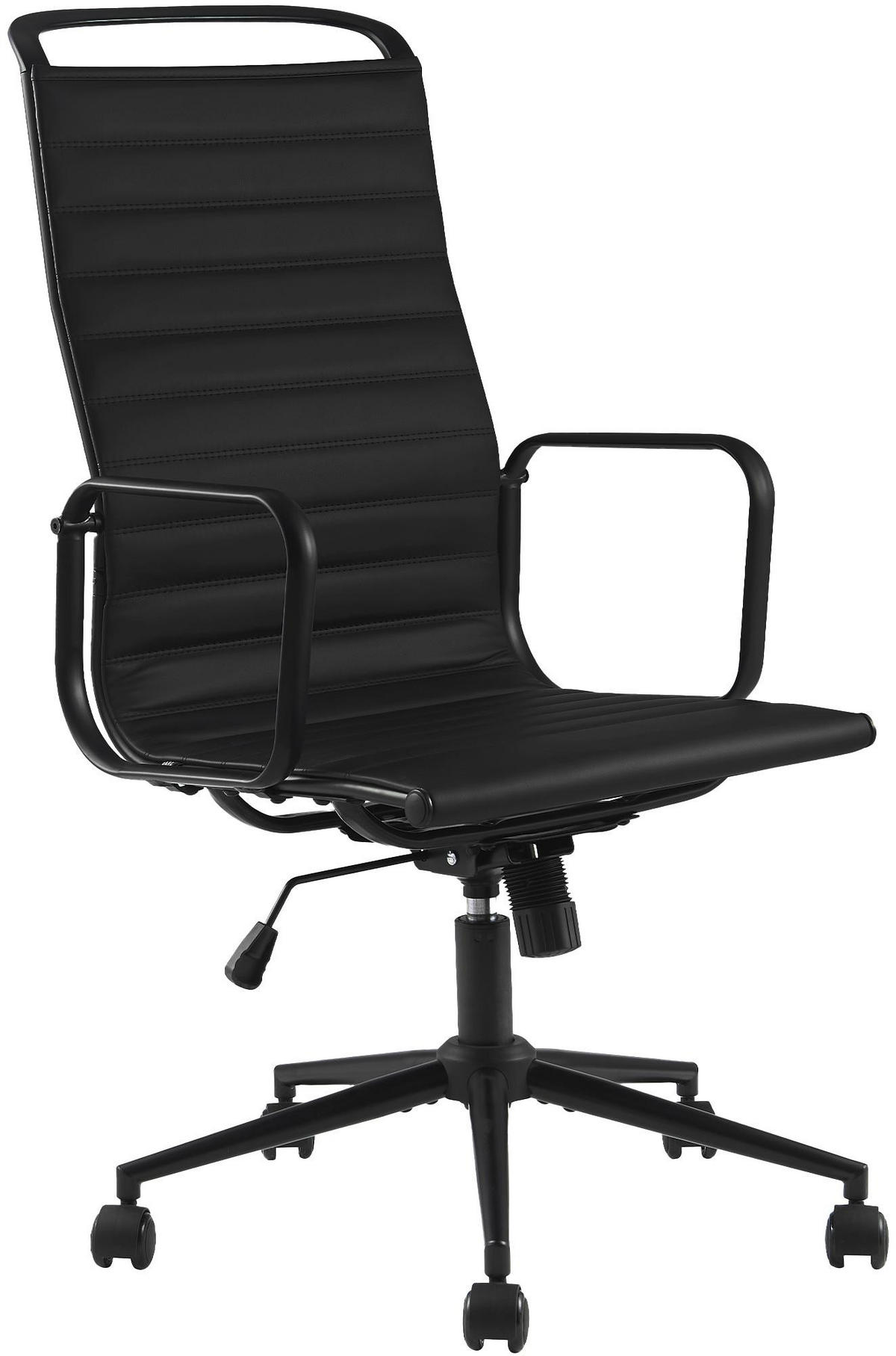 DREHSTUHL Lederlook Schwarz - Schwarz, Textil/Metall (65/120/70cm) - CLP