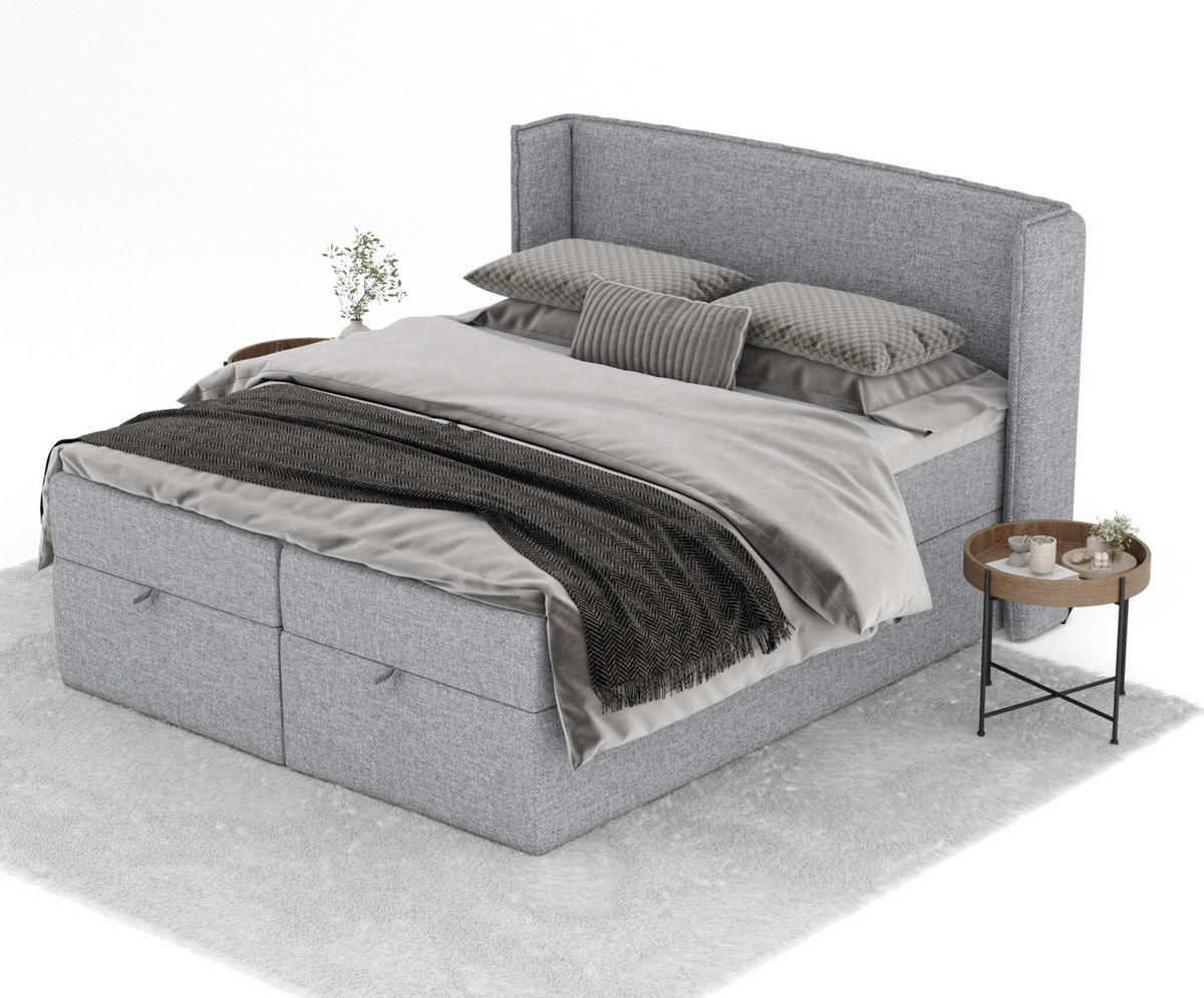 BOXBETT Passion Grau 140/200 cm mit Matratze und Topper - Schwarz/Grau, Holz/Holzwerkstoff (140/200cm) - Maison de Reve