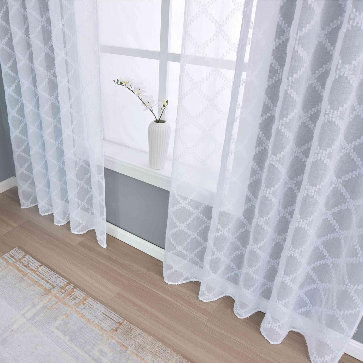 GARDINE VALENCIA HxB 245x145 cm Natur Diamond - Weiß, Textil (145/245cm)