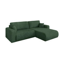 ROHOVÁ SEDAČKA s funkcí spaní, otoman vpravo BERY-L 276x193x88 zelená manšestr - černá/tmavě zelená, kompozitní dřevo/textil (276/193cm) - ALTDECOR