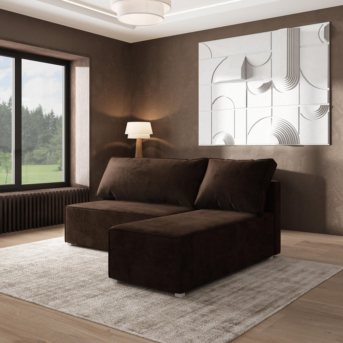 ROHOVÁ SEDAČKA BRISO hnědá - šedá/hnědá, dřevo/textil (200/140cm) - MASSENO