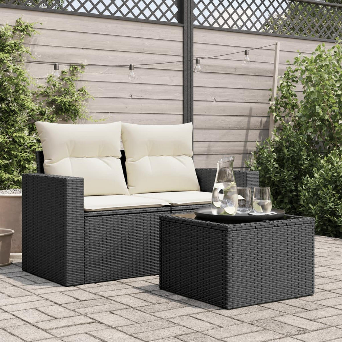 GARTENTISCH Mit Glasplatte Schwarz 55/55/37 Cm Poly Rattan - Schwarz, Kunststoff (55/55/37cm) - vidaXL