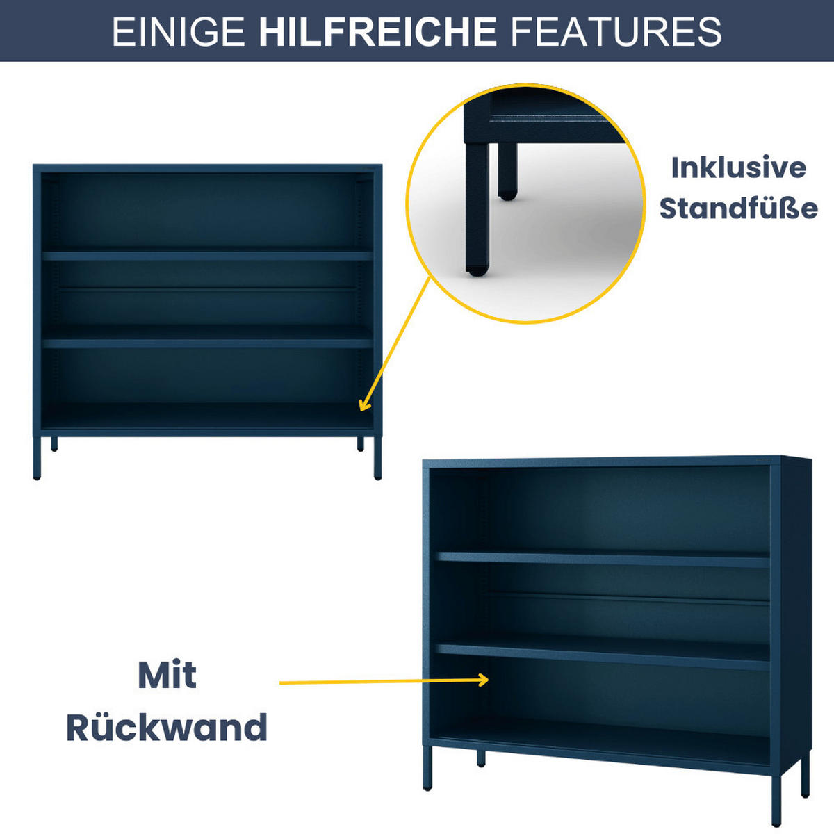 KOMMODE Metall offen WORF 4 Ebenen 90x100x35cm Dunkelblau - Dunkelblau, Metall (100/90/35cm) - DELUKE