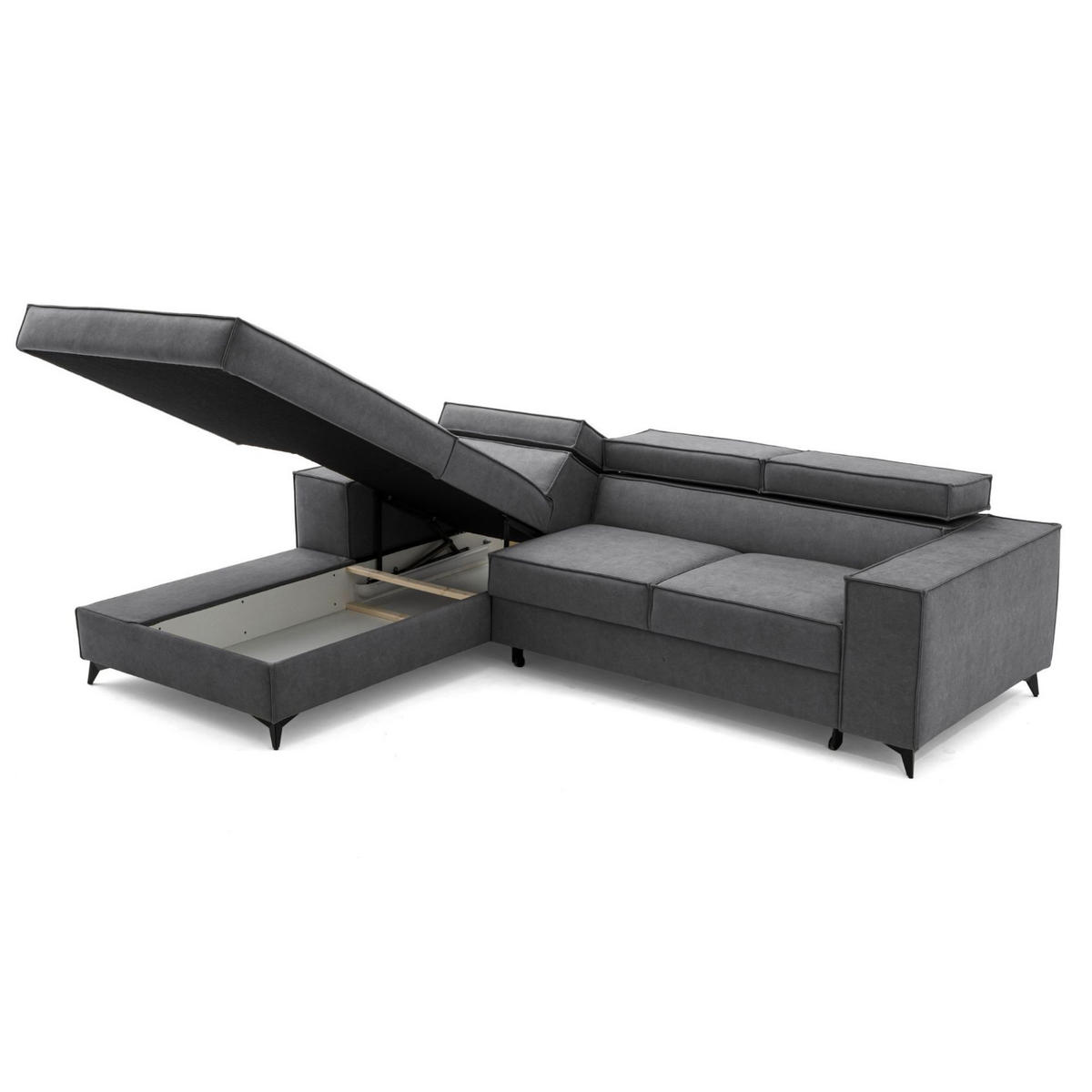 ECKSOFA PURE S Links mit Schlaffunktion 127x215 Velours Grau - Schwarz/Grau, Holz/Textil (281/204cm) - Muffo