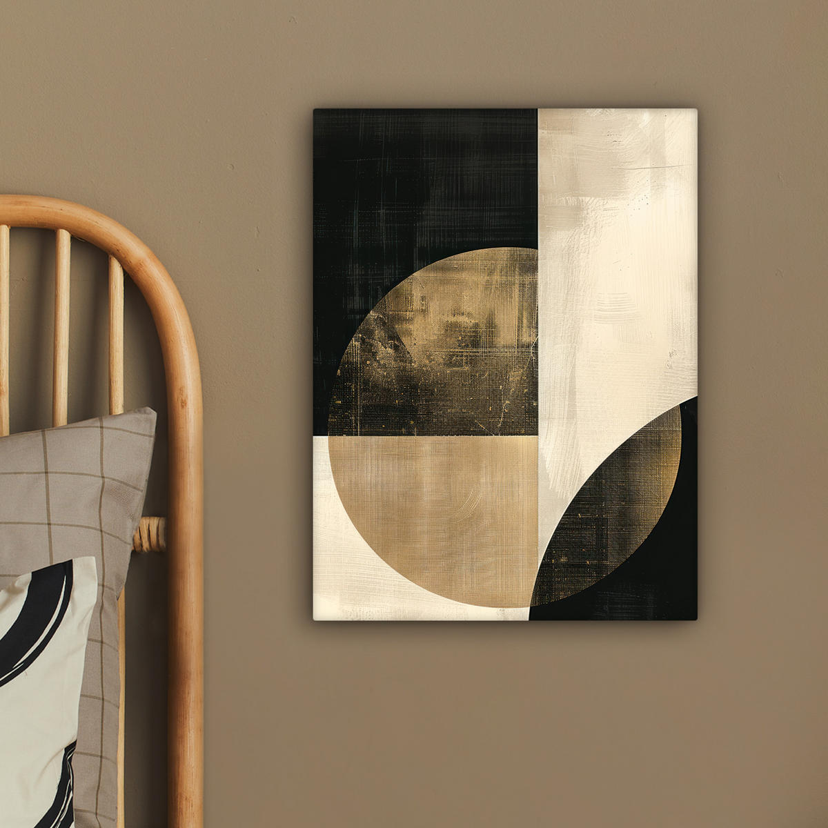 LEINWANDBILD Abstrakt - Geometrische Formen - Schwarz - Gold 30x40 cm - Ecru, Textil (30/40cm) - MuchoWow