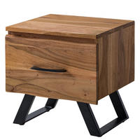 NACHTKOMMODE - Akazie massiv / Metall - Schwarz/Akaziefarben, Holz (40/40/35cm) - home24