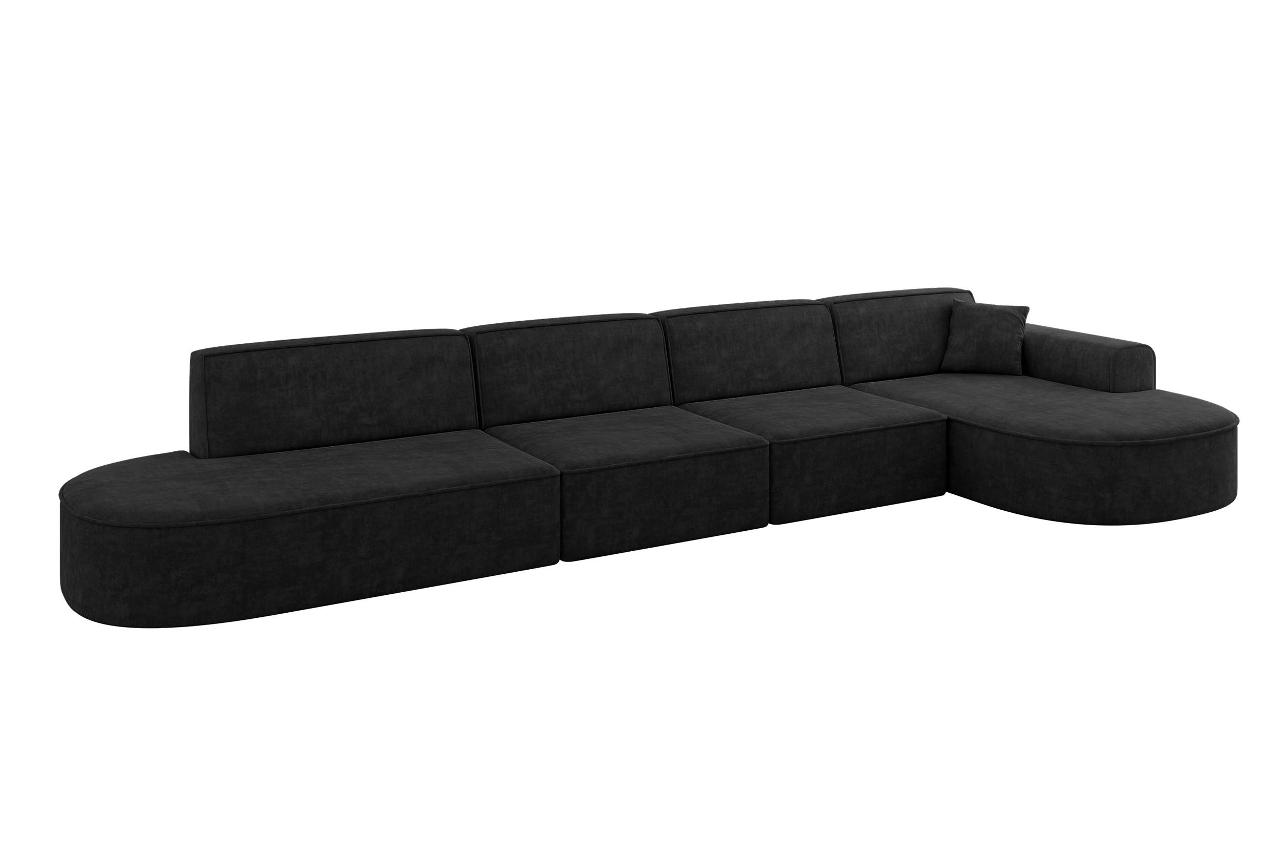 ALTDECOR ROHOVÁ SEDACÍ SOUPRAVA s otomanem vpravo MARI-L3 – 413 × 171 × 79 cm, černý velur
