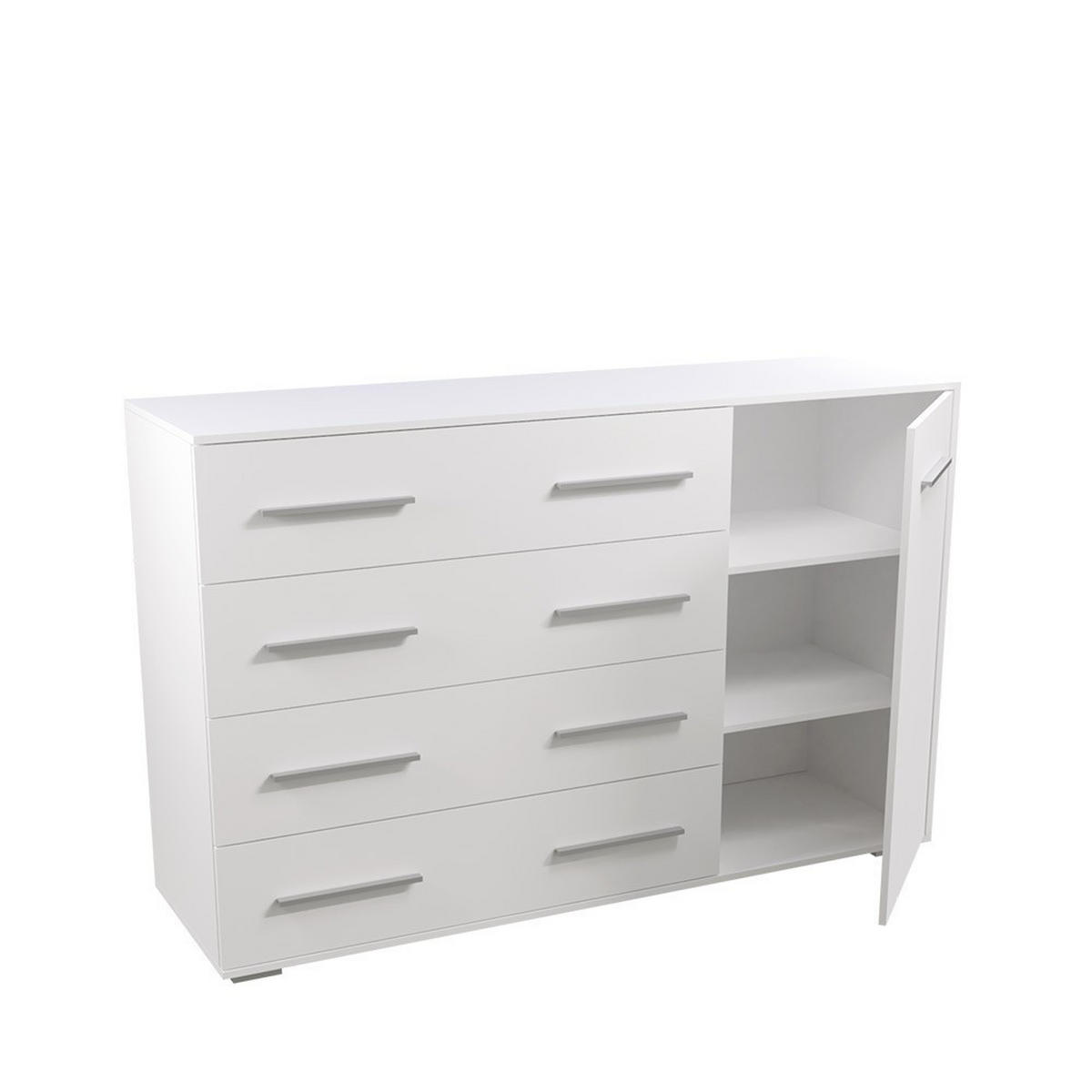 KOMMODE Frida 02 Weiß/Weiß 1D4S 135 cm - Alufarben/Weiß, Holzwerkstoff/Kunststoff (135/95/45cm) - imoebel24