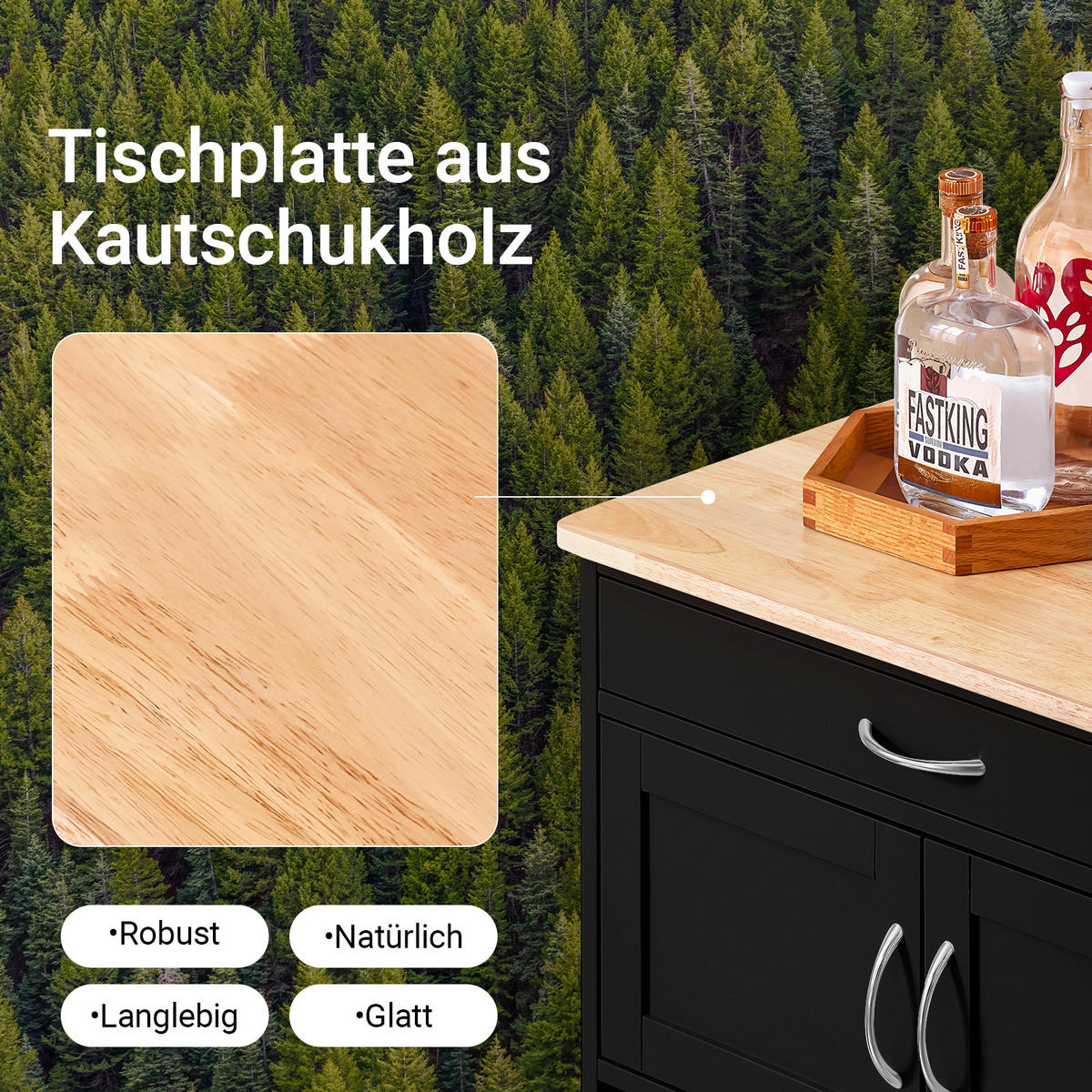 KÜCHENWAGEN Schwarz - Schwarz/Braun, Holzwerkstoff (67/87/38cm) - SoBuy