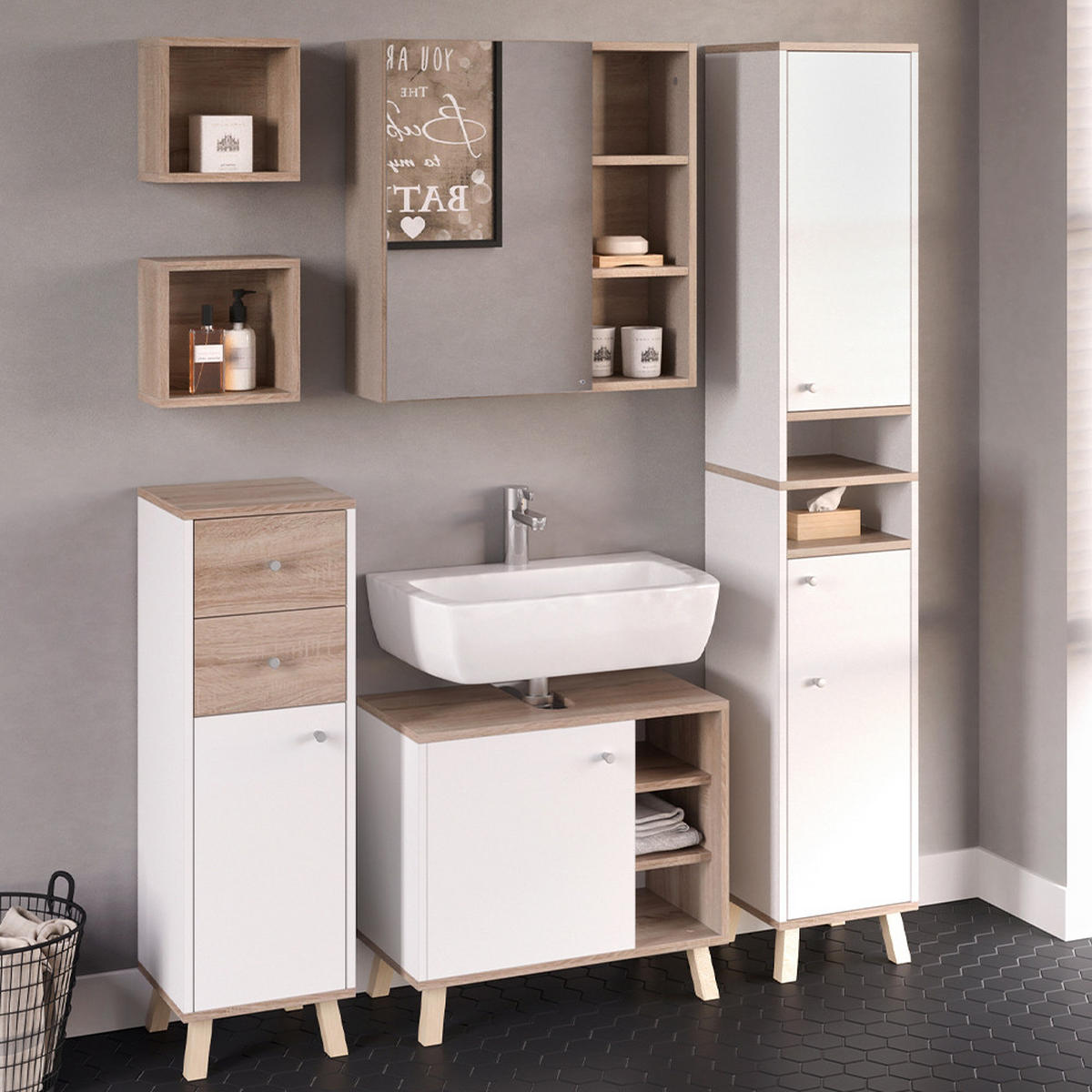WASCHBECKENUNTERSCHRANK Senyo Weiß 60 x 54 cm - Weiß/Braun, Holzwerkstoff (60/54/32cm) - Vicco