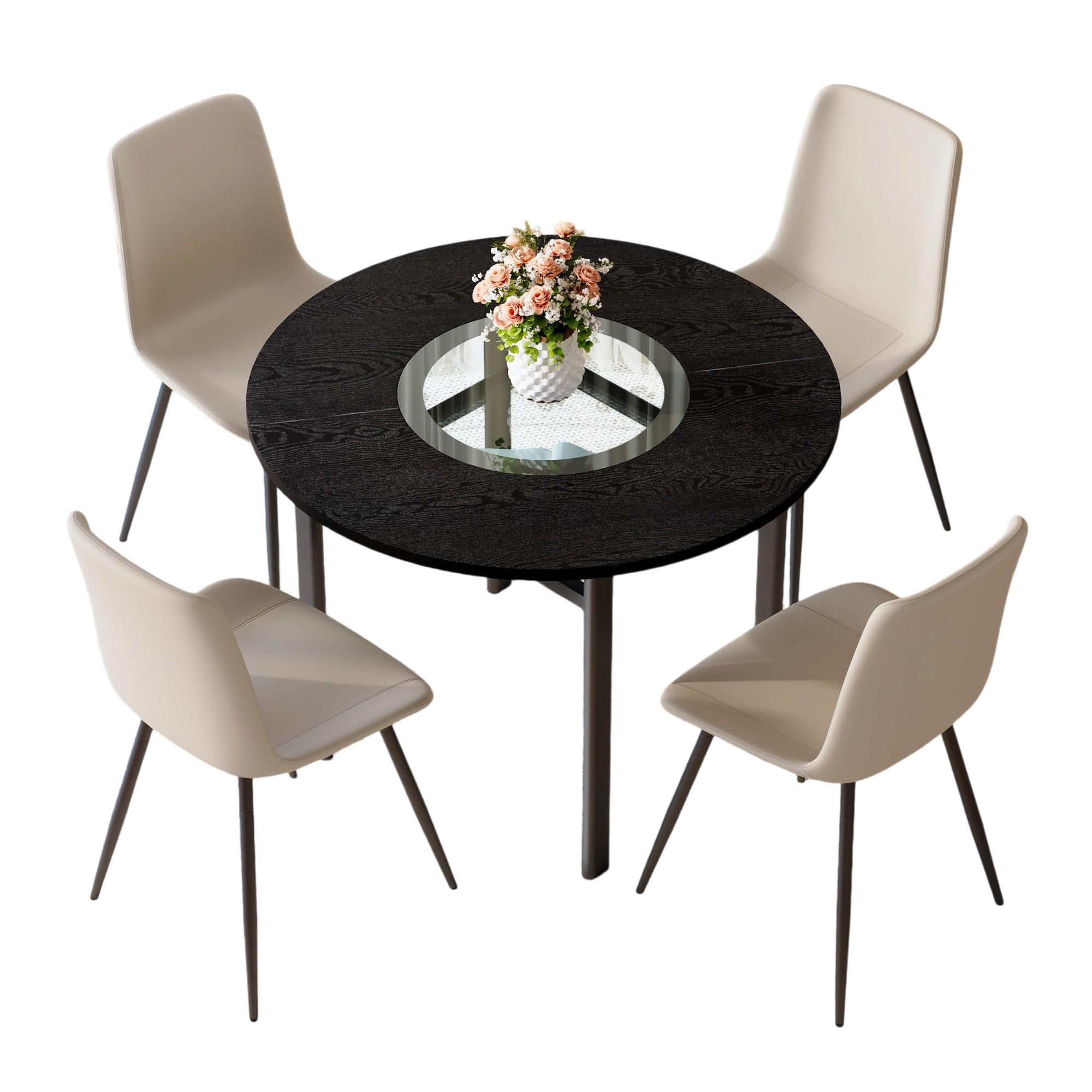 ESSGRUPPE DE-39372 5-teilig, mit 4 PU-Sesseln und Glasplatte Warmgrau - Grau, Metall (100/76/100cm) - ComfortXL