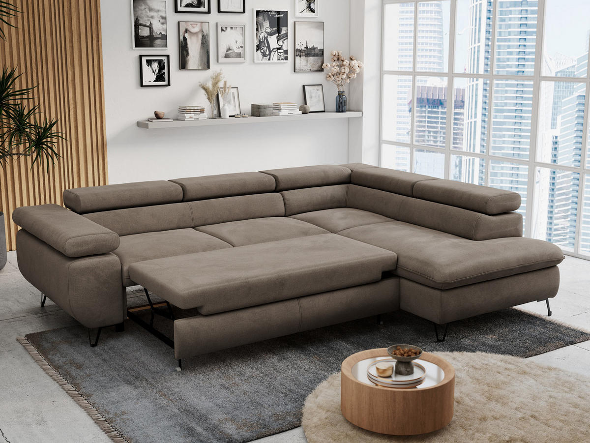 ECKSOFA PETER L Braun Velvet - Rechts Seite - Schwarz/Braun, Textil/Metall (273/208cm) - MKS