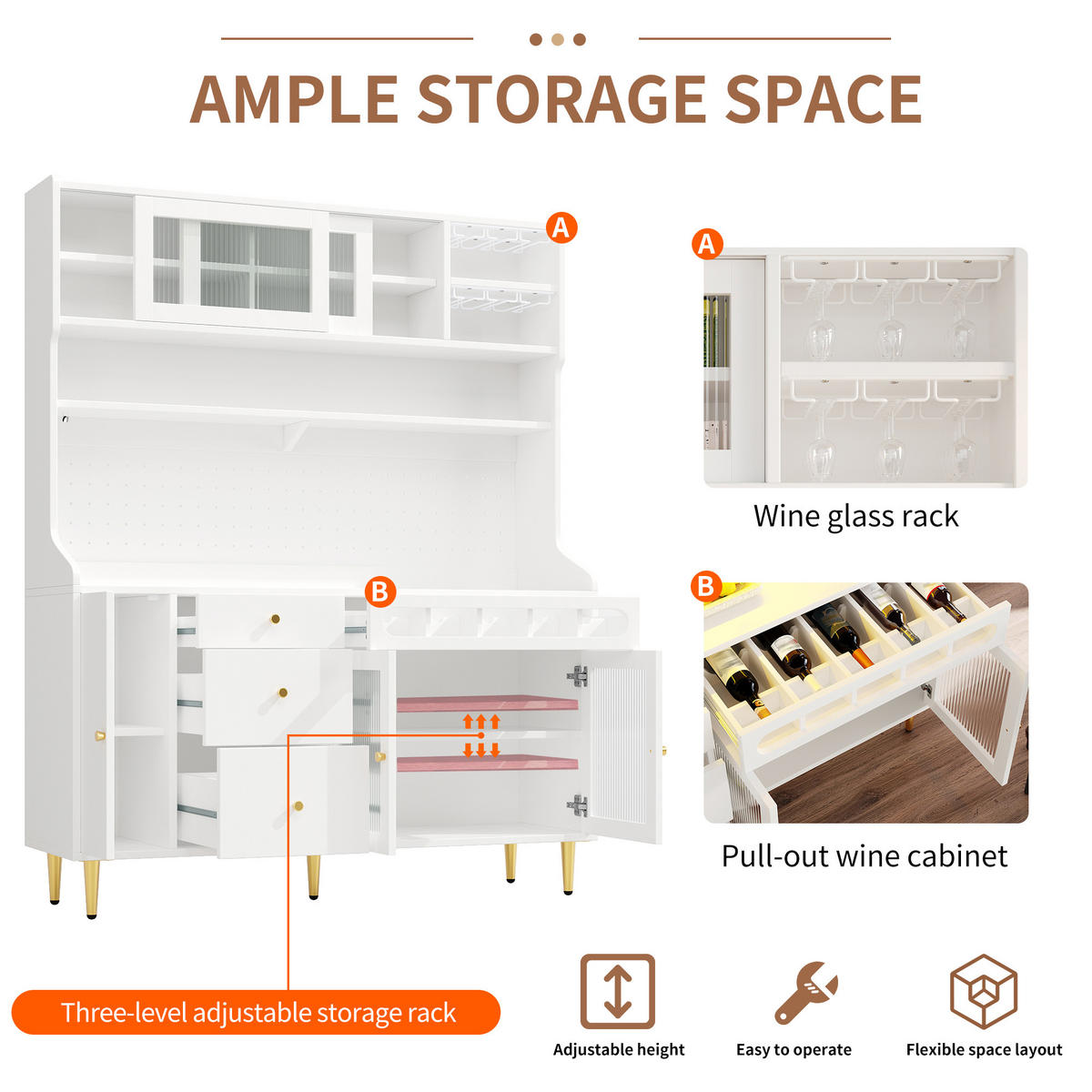 KÜCHENSCHRANK 145x39x171 cm, LED-Beleuchtung, Schiebetüren, Weinregal, Weiß - Weiß, Holzwerkstoff (145/171/39cm) - FOHERE