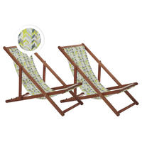 GARTENLIEGE 2er-Set dunkelbraun Textil weiß/gelb ZickZack-Muster Anzio - Dunkelbraun/Goldfarben, Textil (54/70/97cm) - Beliani
