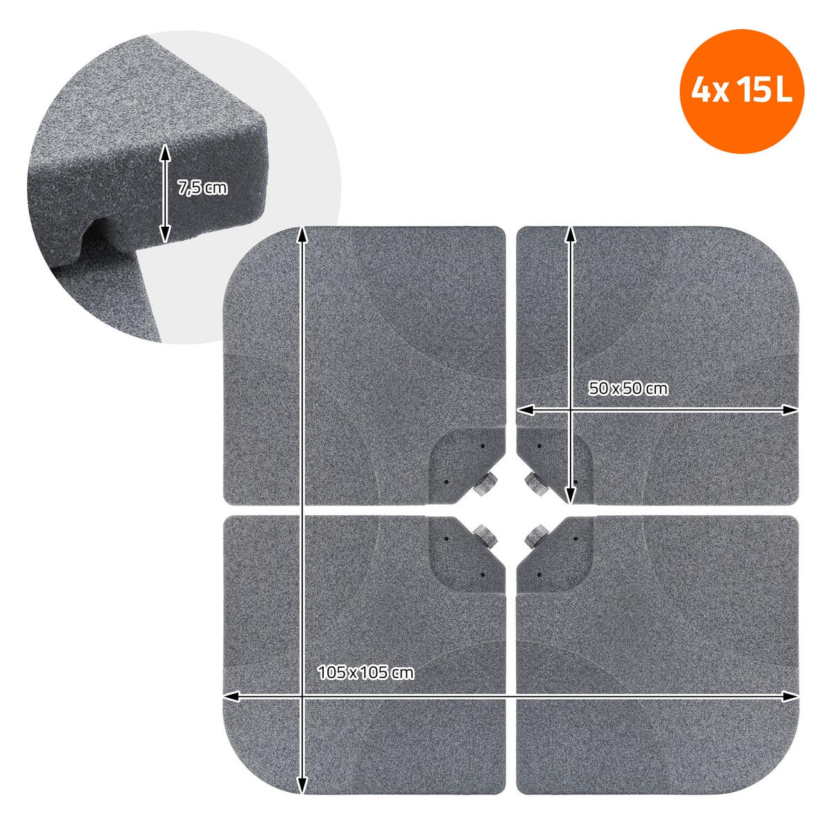 ZÁVAŽÍ NA SLUNEČNÍK 4dílné v kamenném vzhledu z plastu - šedá, plast (105/105cm) - ML-DESIGN