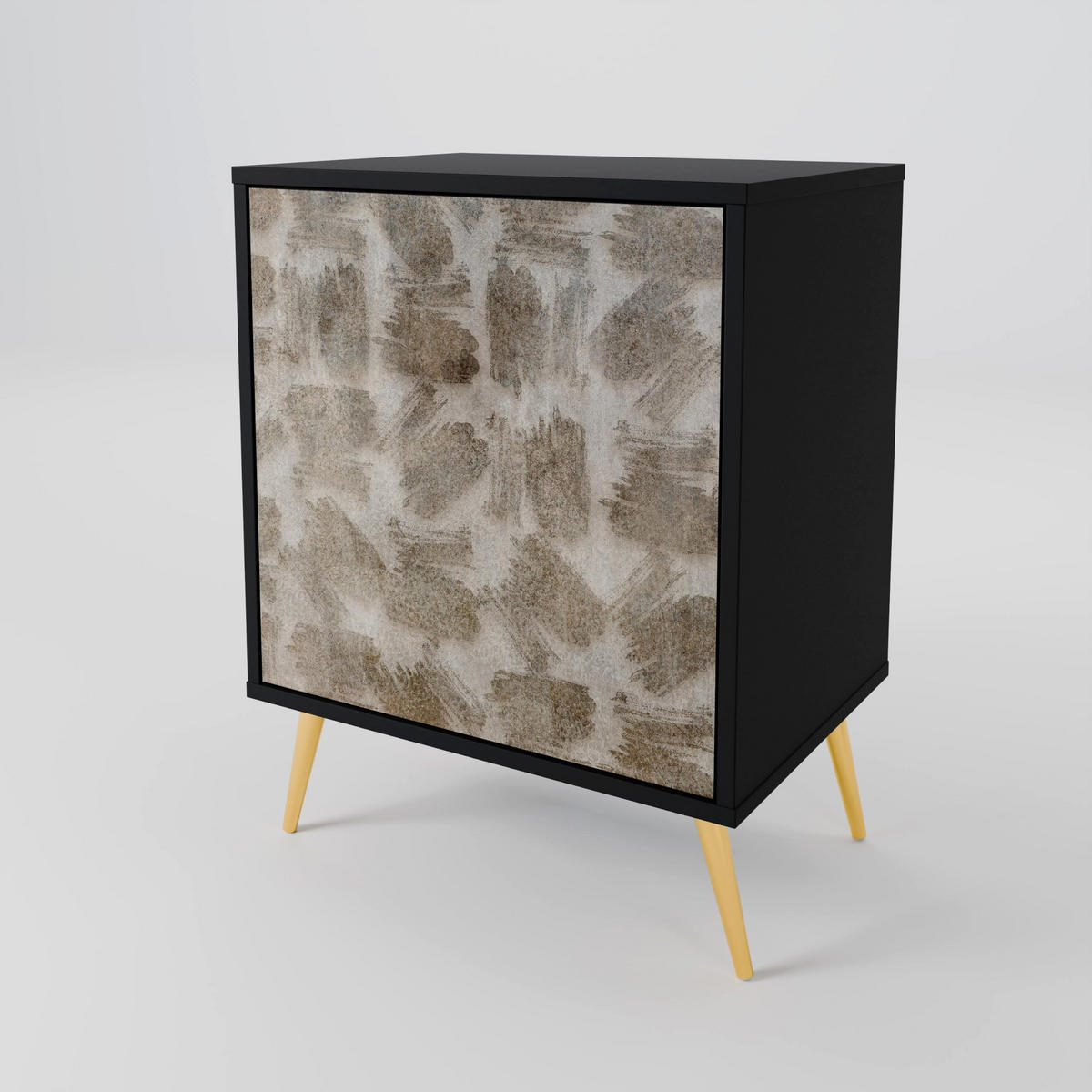 SIDEBOARD SLIGHTLY BLURRED, Schwarz, 57,5x42x72,5 cm, Schwarze Metallfüße - Multicolor/Schwarz, Holzwerkstoff/Metall (57.5/72.5/42cm) - SpaceRebels