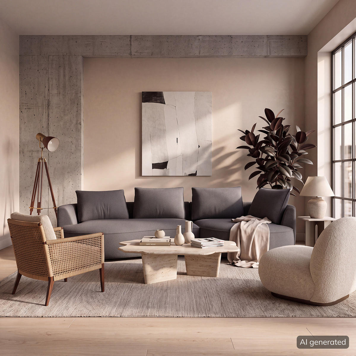 BIGSOFA - Schwarz/Grau, Kunststoff/Textil (322/82/154cm) - home24