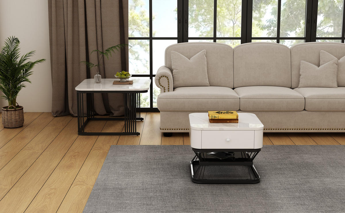 COUCHTISCH-SET Weiß/Schwarz 2er-Set 70/70/45 cm + 50/50/40 cm - Weiß, Glas (70/70/45cm) - PANGIVO