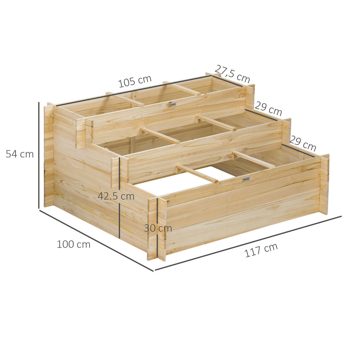 HOCHBEET 3-Stufig DE-12260 9 Fächer, 117/100/54 cm Natur - Naturfarben, Holz (117/54/100cm) - ComfortXL