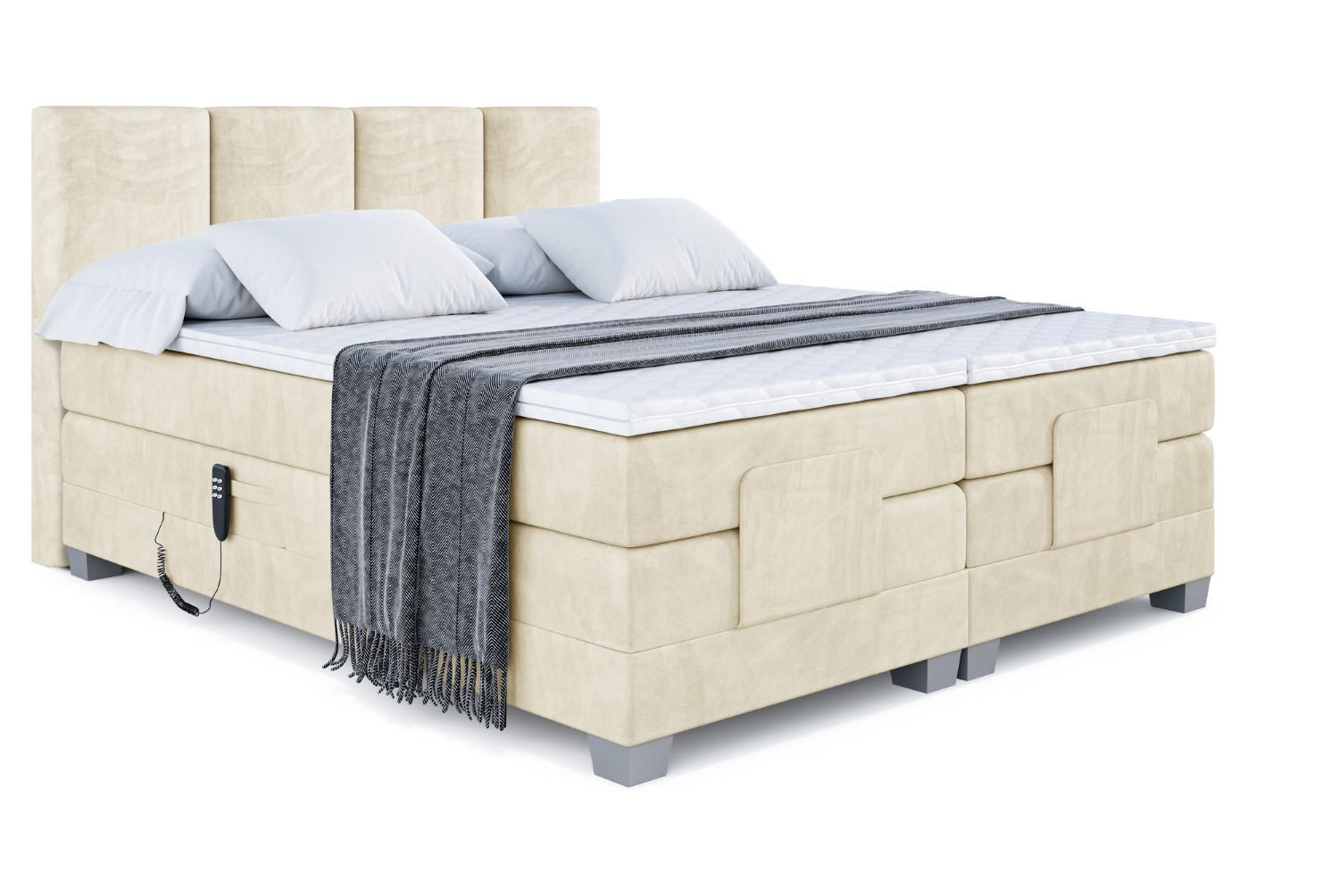 BOXSPRINGBETT elektrisch verstellbar mit 2 Matratzen H4/Taschenfederung ROKS EL 180 x 200 Beige - Beige, Holzwerkstoff (187/200cm) - ALTDECOR