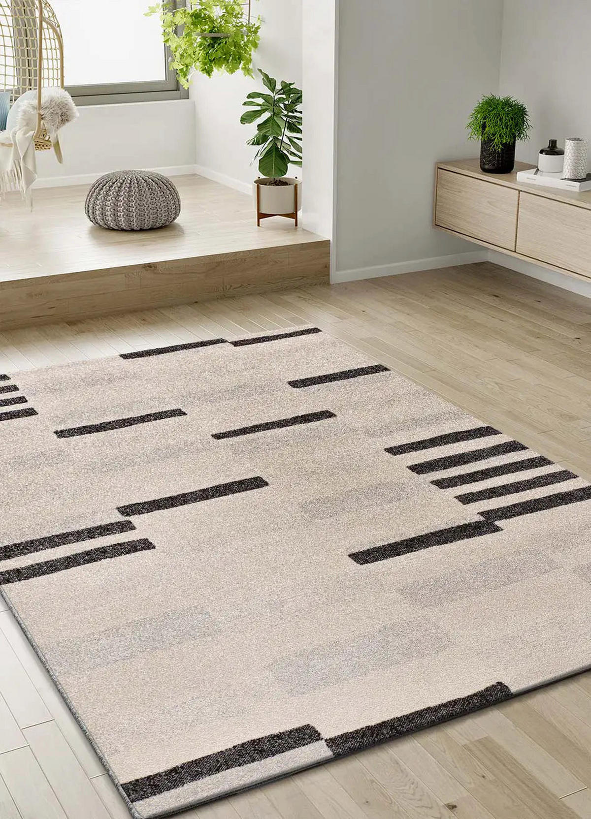 KURZFLORTEPPICH Beige / Schwarz Lessia 160/230 cm - Beige/Schwarz, Naturmaterialien/Textil (160/230cm) - Atticgo