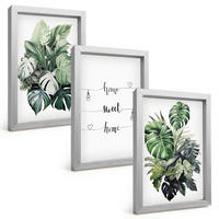 BILDER SET 3er Set - 20x30 cm Silberner Rahmen - Aquarell-Monstera-Blätter - Silberfarben, Kunststoff (20/30cm) - TULUP