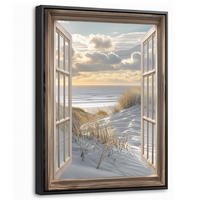 LEINWAND Bilder mit Rahmen - Ausblick - Strand - Dünen - Meer - Natur - 30x40 - Sandfarben, Textil (30/40cm) - MuchoWow
