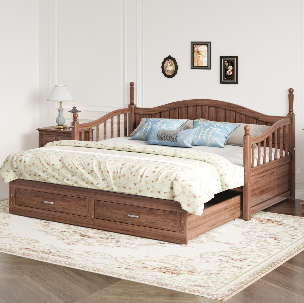 SCHLAFSOFA 90/190 cm ausziehbar auf 180/190 cm mit 2 Schubladen und Lattenrost, Nussbaum - Naturfarben, Holzwerkstoff (97/95/197cm) - Redom