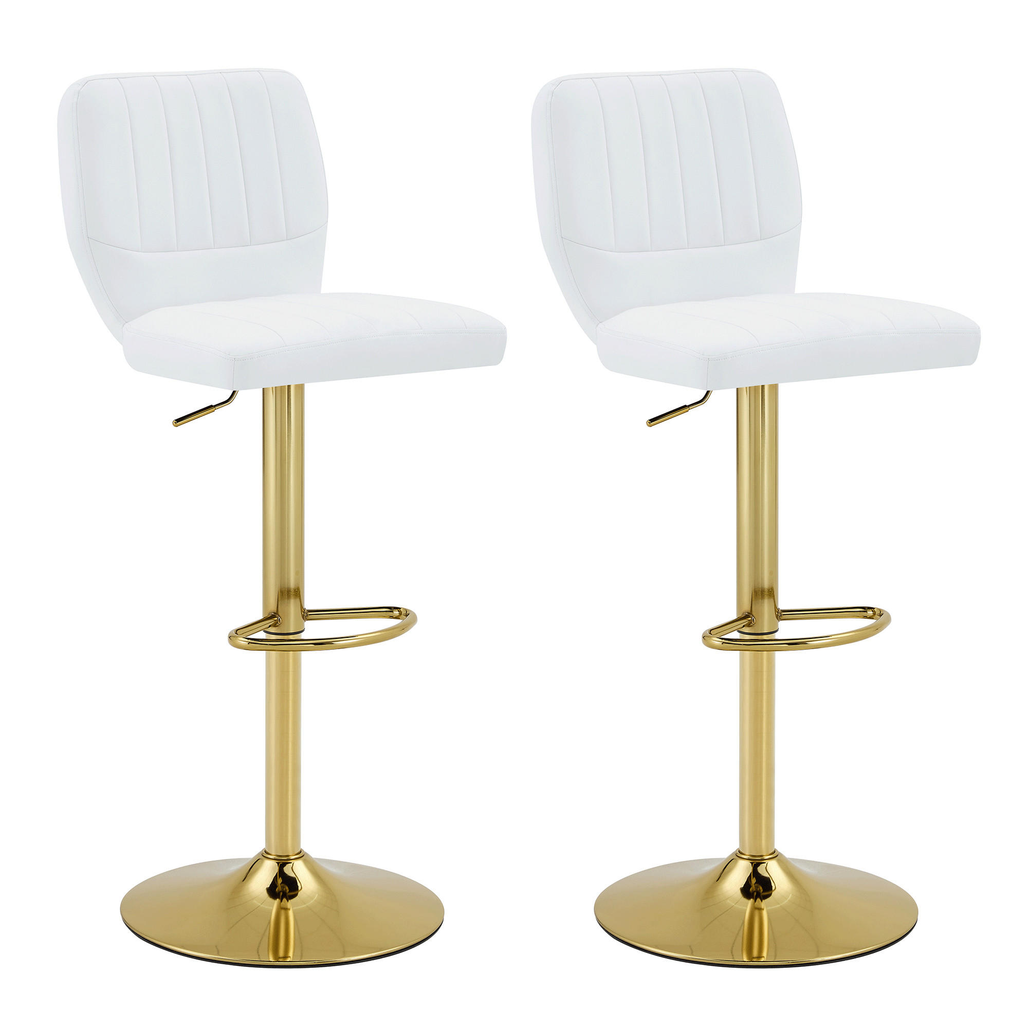 BARSTOL 2-PACK i Konstläder i Vitt och Guld, höj- och sänkbar samt 360° snurrbar - Vit, Läder (52/62/45cm) - Urban Meuble