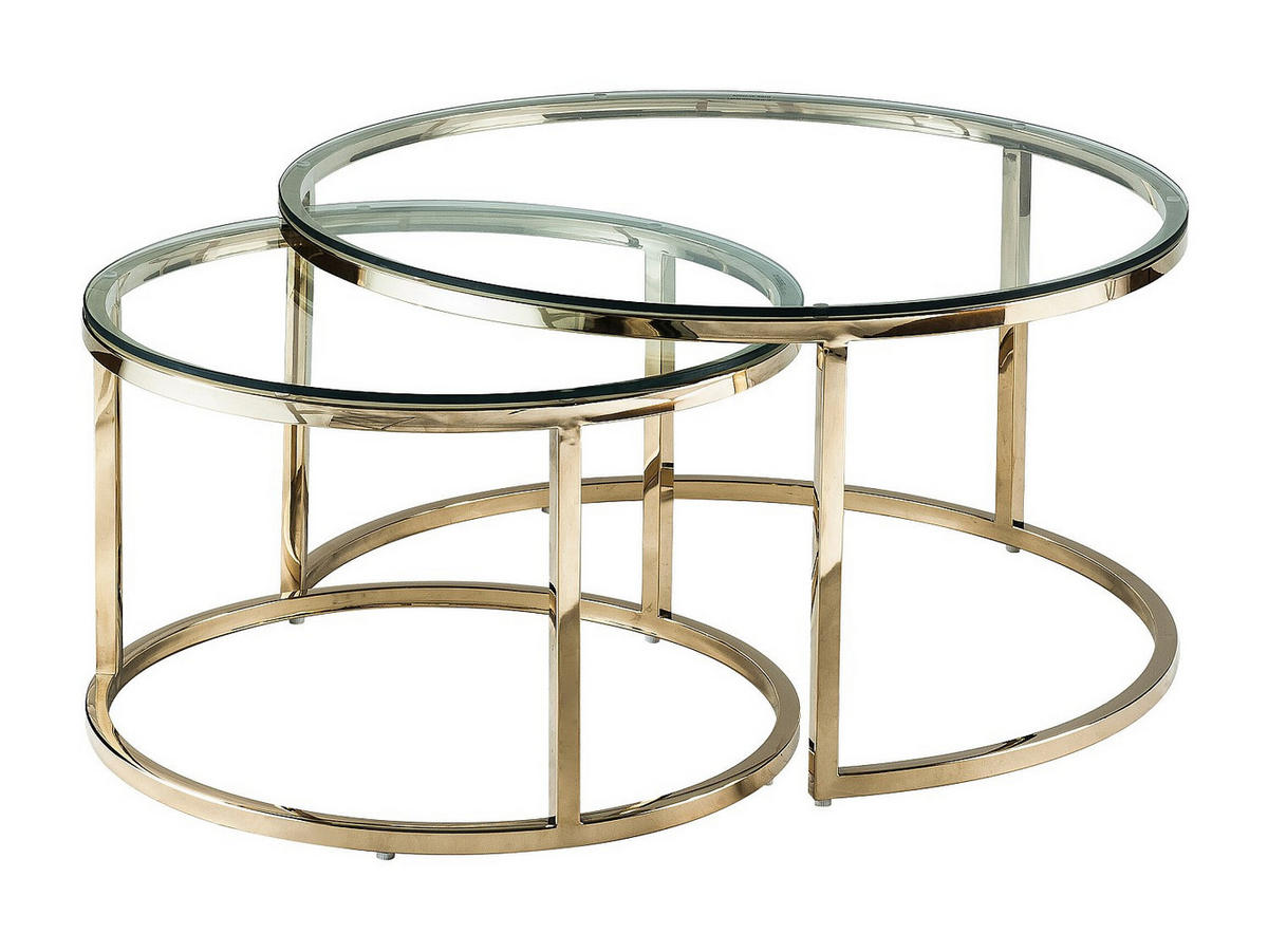 COUCHTISCHE ausziehbar aus gehärtetem Glas und Edelstahl - Goldfarben - MAEVANE II - Transparent/Goldfarben, Metall (80/80/42cm) - Pascal Morabito