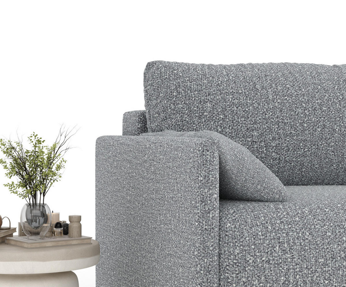 SCHLAFSOFA MIT ECKSOFA-FUNKTION Nappa Grau Plüschstoff - Schwarz/Grau, Holz/Holzwerkstoff (215/100/112cm) - Maison de Reve