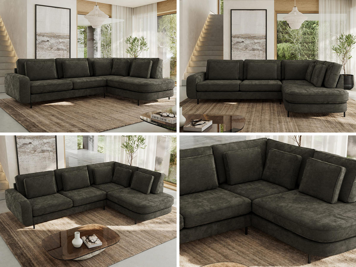 ROHOVÁ SEDAČKA CALENO L - Tmavě šedá Hrubě tkaná žinylka - Levá Strana - černá/tmavě šedá, kov/textil (317/225cm) - MKS