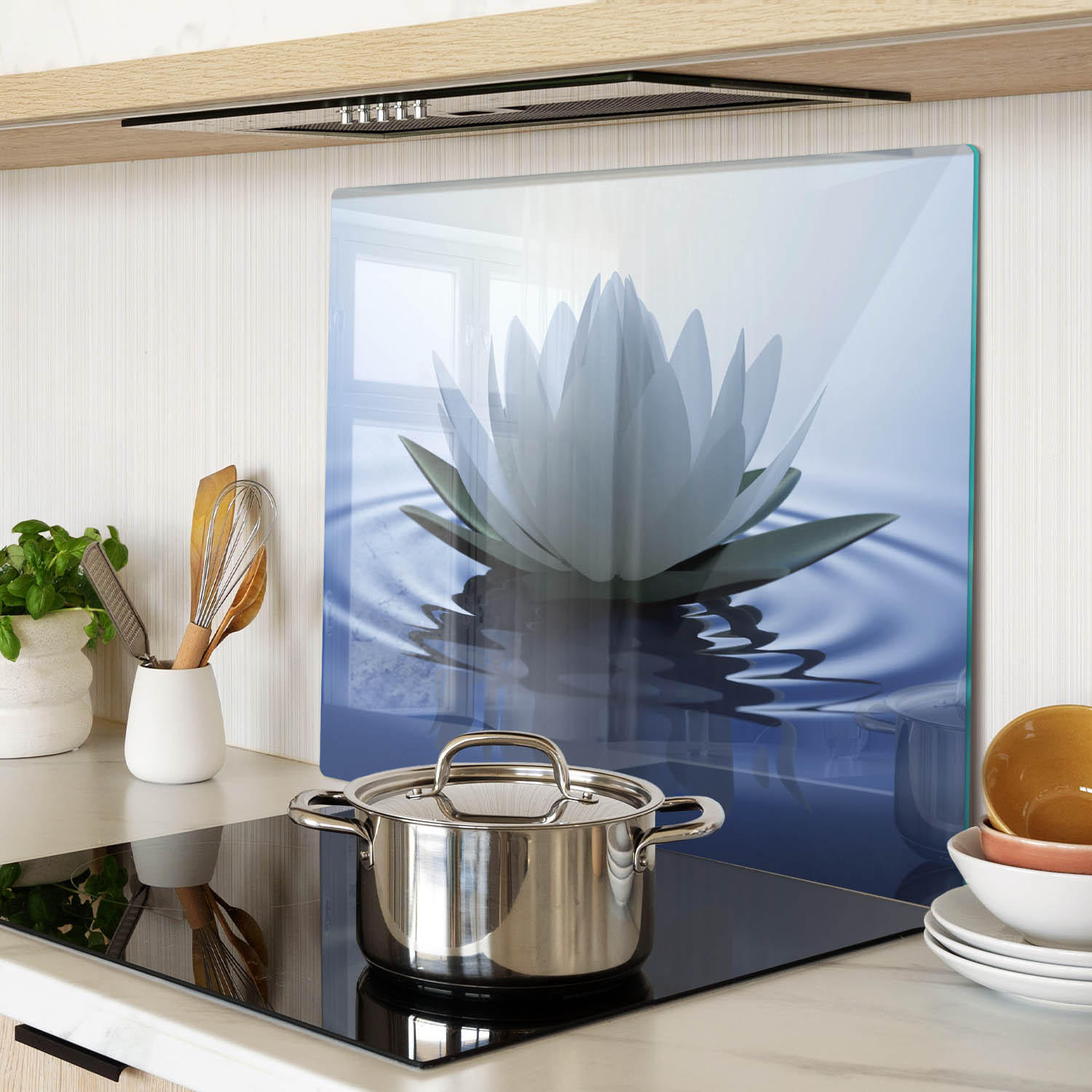 GLASPLATTE 60x52 cm Seerose - Blau, Glas (60/0.4/52cm) - TULUP