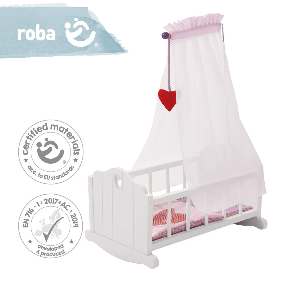 PUPPENWIEGE Fienchen - Rosa, Holzwerkstoff (35/65/52cm) - Roba