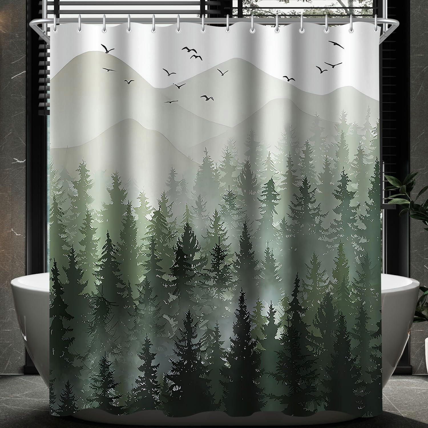 DUSCHVORHANG Wald 240 x 200 cm Textil Wasserabweisend - Grün, Textil (240/200cm)