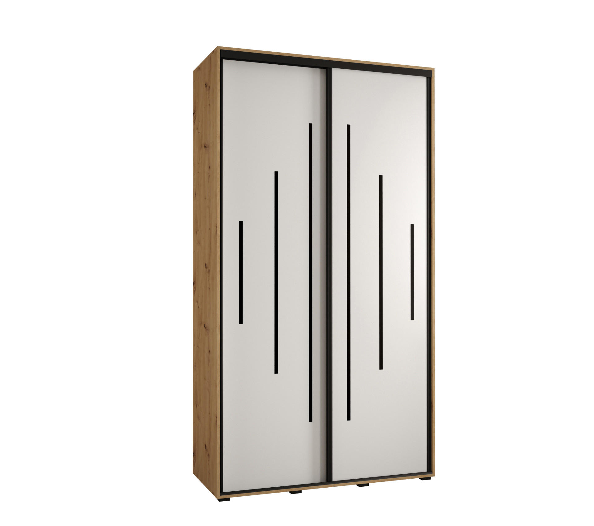 Abiks Möbel Schwebetürenschrank Eiche Artisan, Weiß, Schwarz 140x235x45 cm