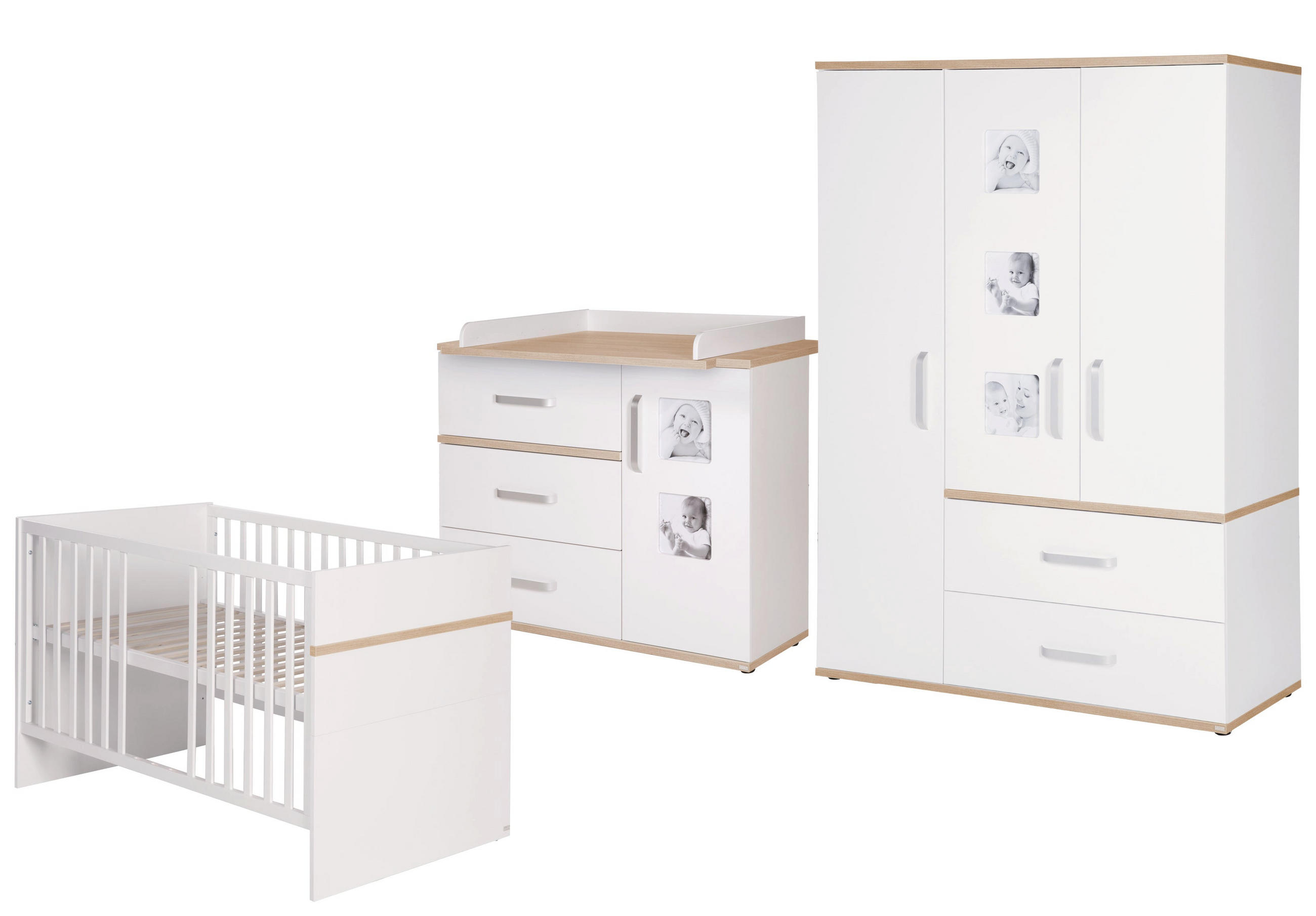 BABYZIMMER-SET Pia, mit breiter Wickelkommode, 3-teilig - Weiß, Holzwerkstoff (76/81/142.5cm) - Roba