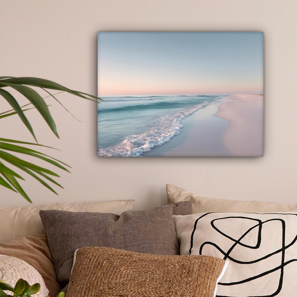 LEINWANDBILD Küstenlinie - Pastell - Wasser Wandbild 40x30 cm - Pastellblau, Textil (40/30cm) - MuchoWow