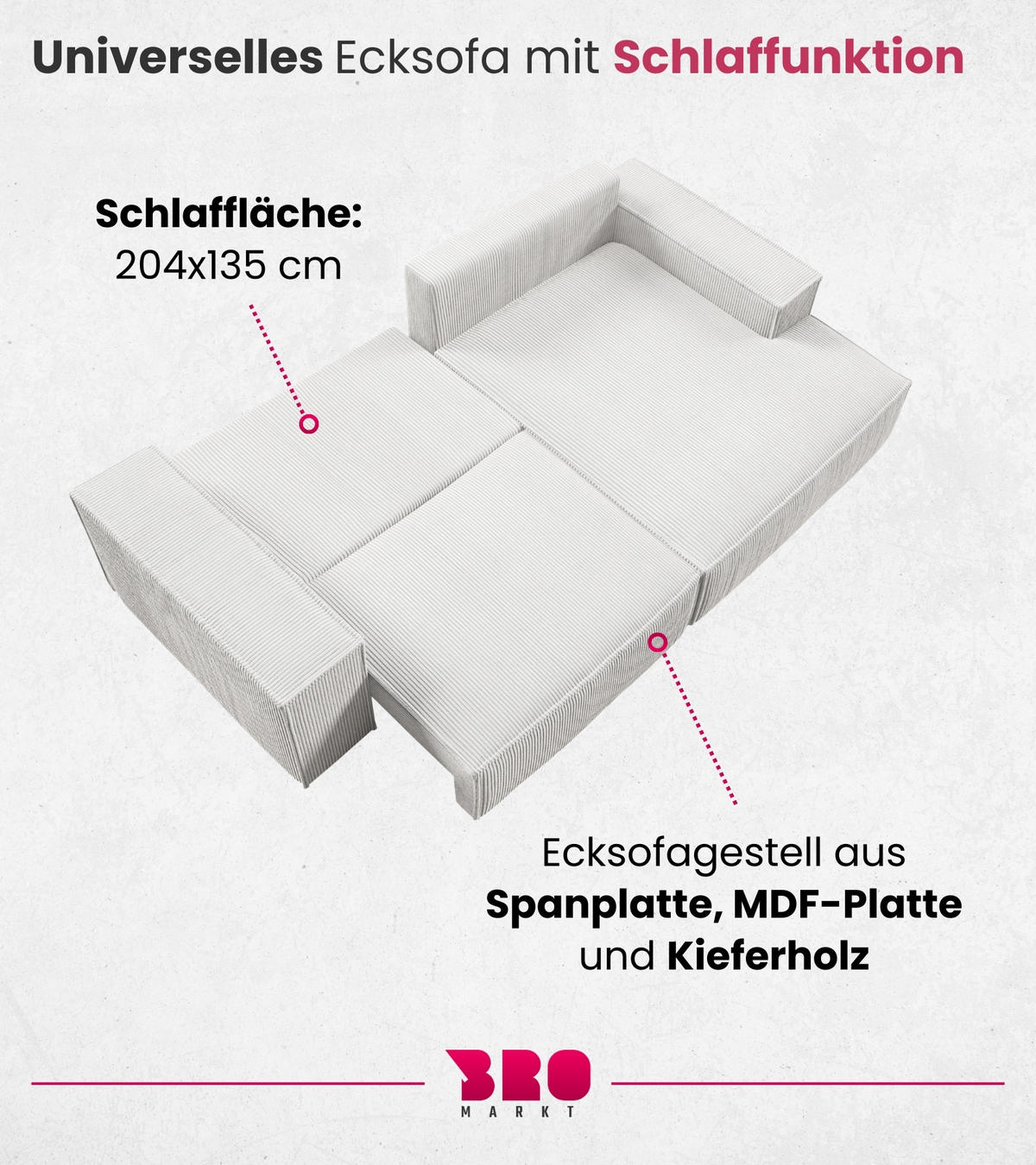 ECKSOFA Pablo Mini mit Schlaffunktion Beige Cord - Beige, Textil (255/148cm) - Bromarkt