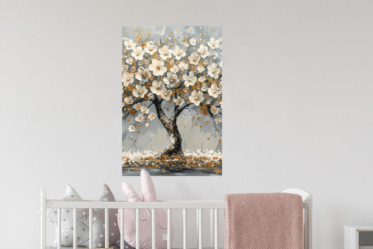 WANDTATTOO Baum - Blumen - Weiß - Natur - Kunst 40x60 cm - Weiß, Kunststoff (40/60/0.1cm) - MuchoWow