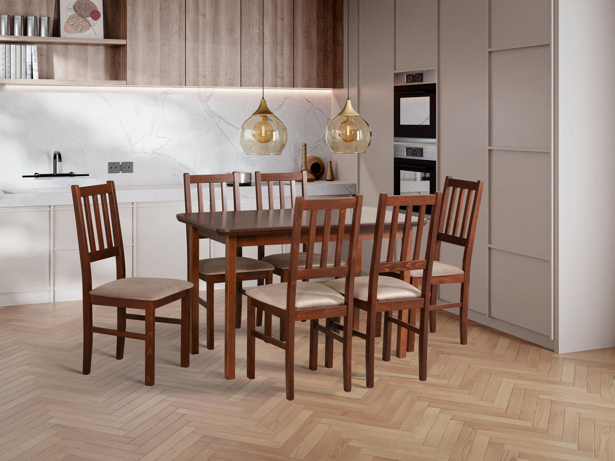 STUHL Bos 4 (6er Set) - Hellbraun/Beige, Holz (43/94/40cm) - Leaf Design