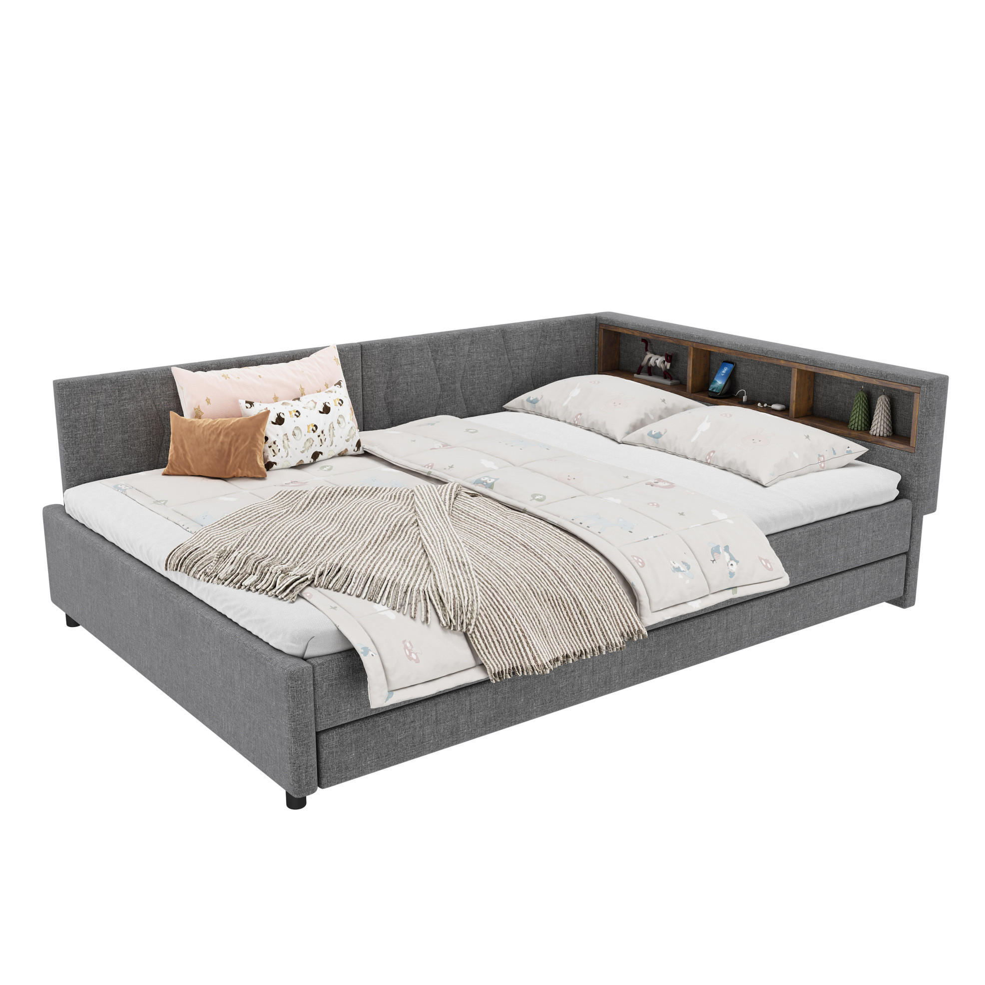 POLSTERBETT 140/200 cm Grau aus Leinen und MDF mit LED-Lichtleiste - Grau, Textil (140/200cm) - OKMYHOME