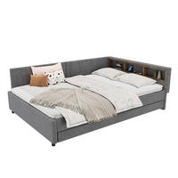 POLSTERBETT 140/200 cm Grau aus Leinen und MDF mit LED-Lichtleiste - Grau, Textil (140/200cm) - OKMYHOME