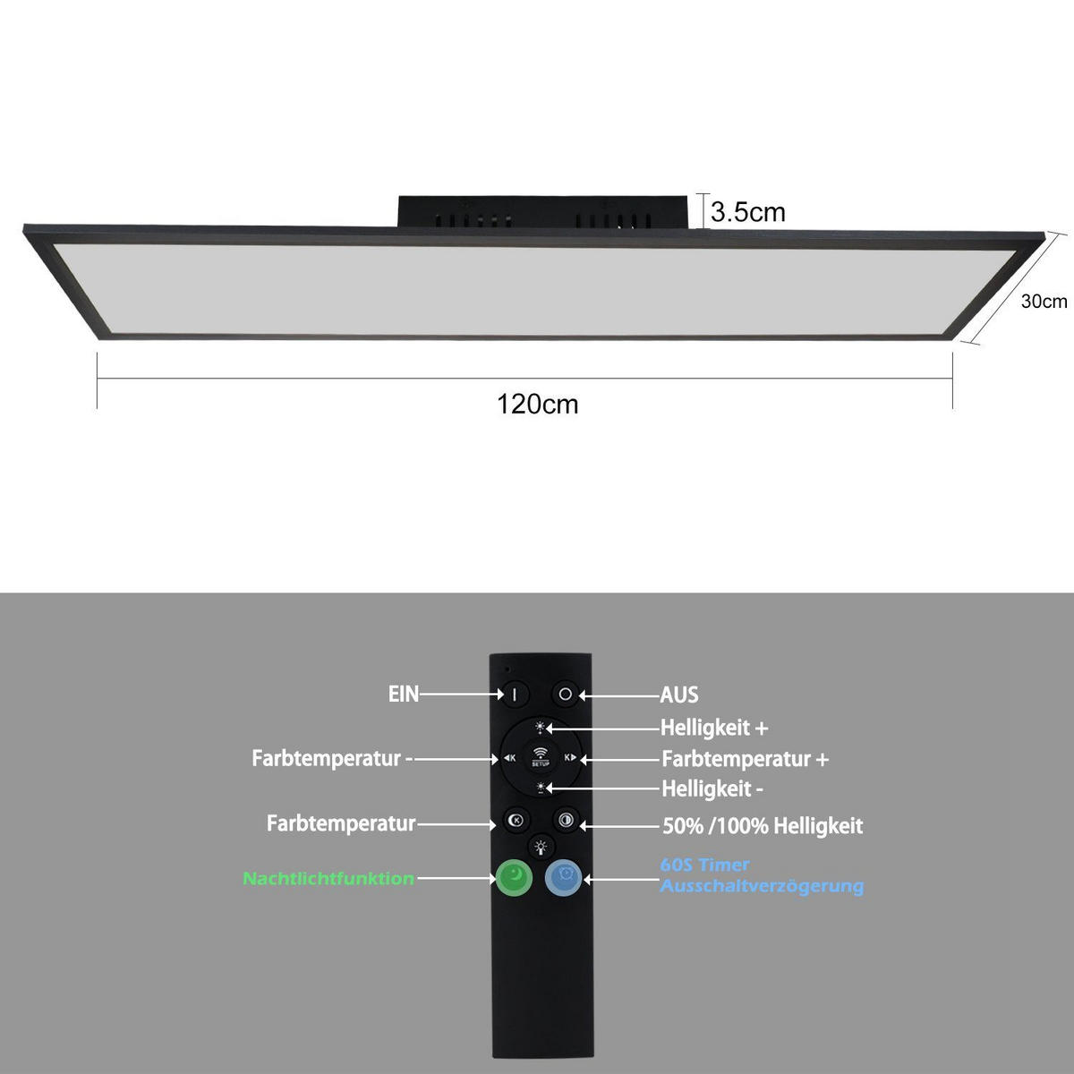 LED-DECKENLEUCHTE Nelly 120/30/1 cm - Schwarz, Metall (120/30/1cm) - Nettlife